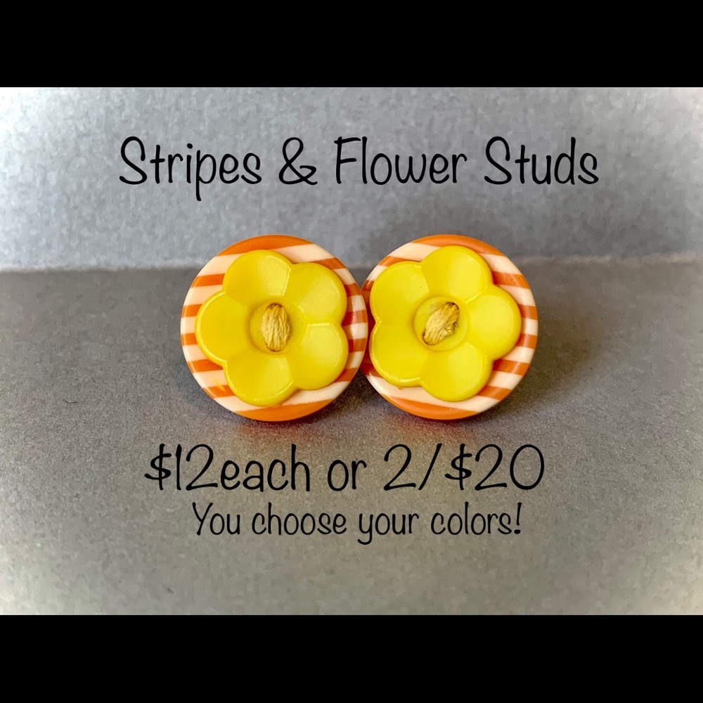 Stripes & Flower Stud Earrings
